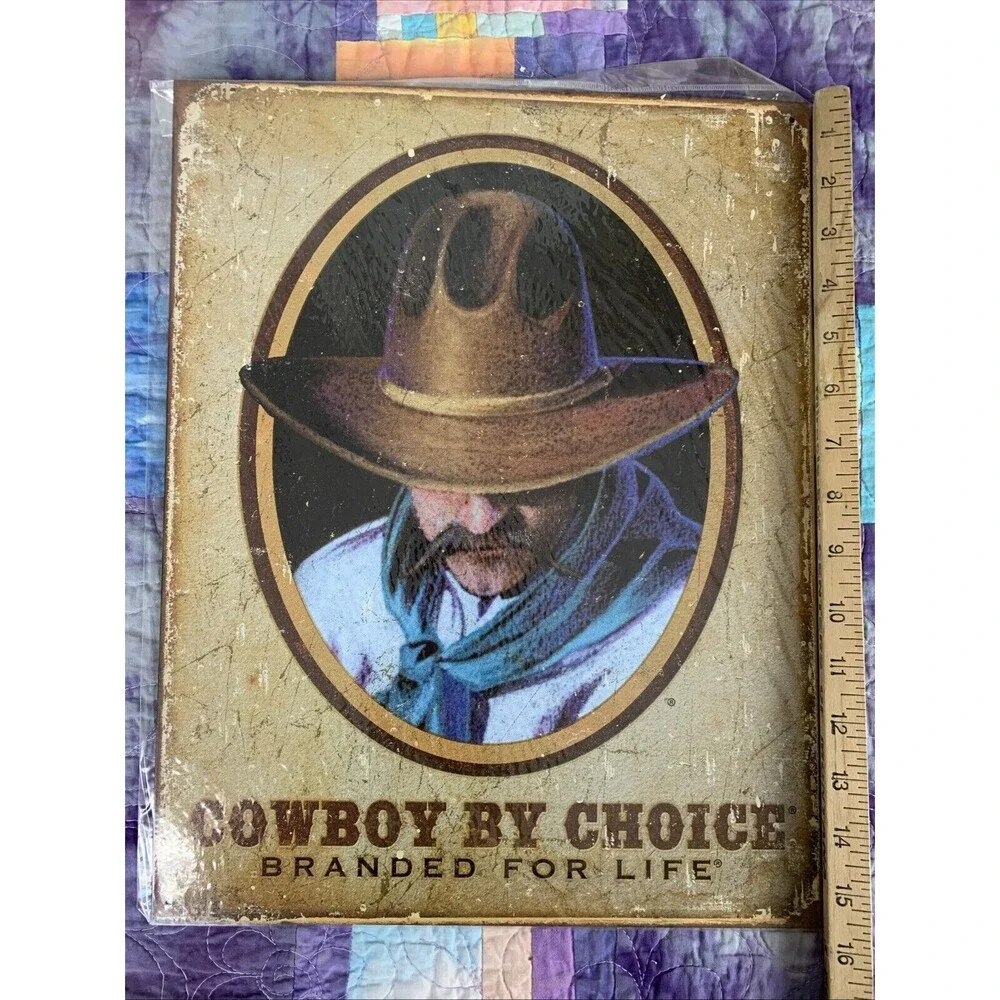 Cowboy By Choice Branded For Life Metal 12.5x16 Sign Decor Bar Man Cave Shop